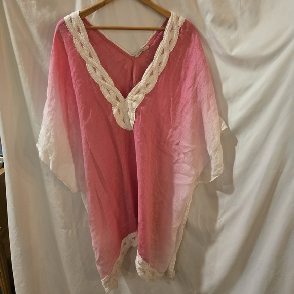 Soft Surroundings Tops - Soft Surroundings Ombré Pink Sand‎ Dunes Linen Coverup  Size XL/2XL Lace Trim